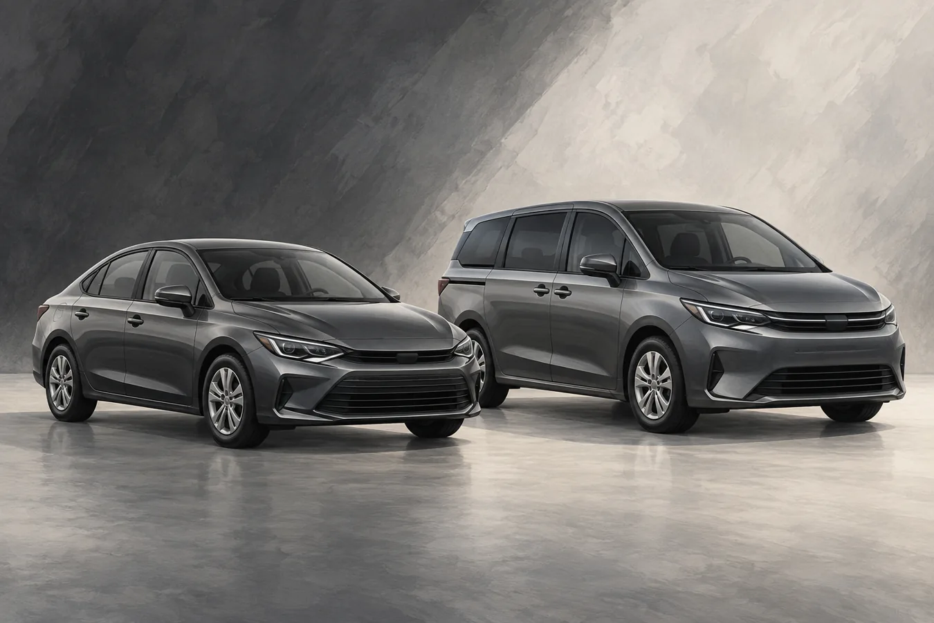 Illustration of a economy sedan & minivan vehicle, representative of the class
